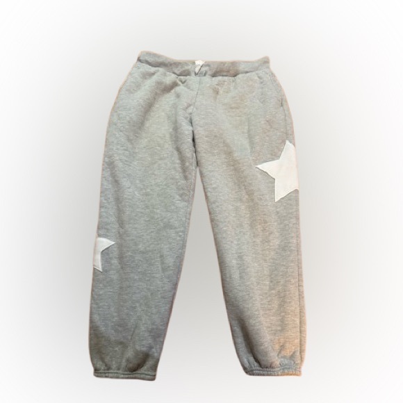 🟧 3 for $30 Fleece Light Gray Joggers with White Stars With Pockets - Picture 1 of 7